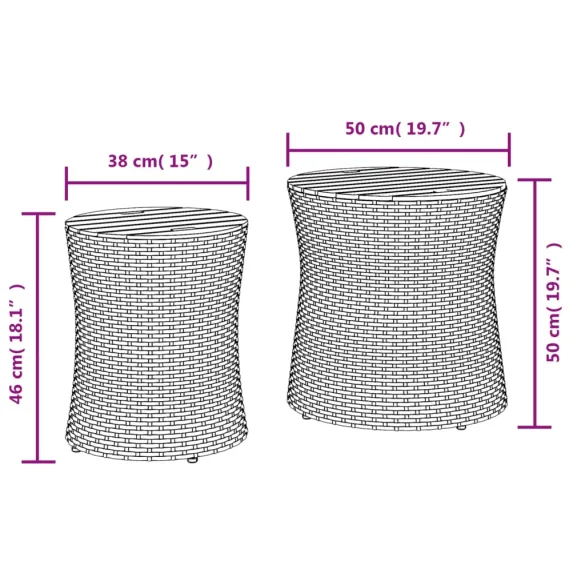 Set 2 Mese Laterale Grădină - Lemn Natural și Poliratan