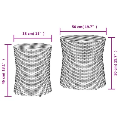 Set 2 Mese Laterale Grădină - Lemn Natural și Poliratan