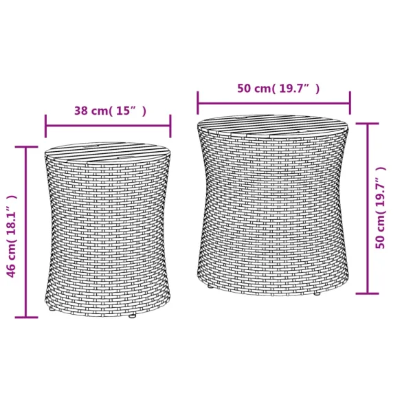 Mese Laterale Grădină Lemn Ratan - Set 2 Bucăți Bej