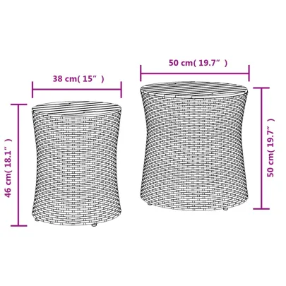 Mese Laterale Grădină Lemn Ratan - Set 2 Bucăți Bej