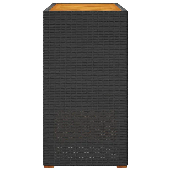 Masă laterală grădină ratan negru blat lemn acacia