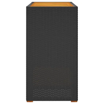 Masă laterală grădină ratan negru blat lemn acacia