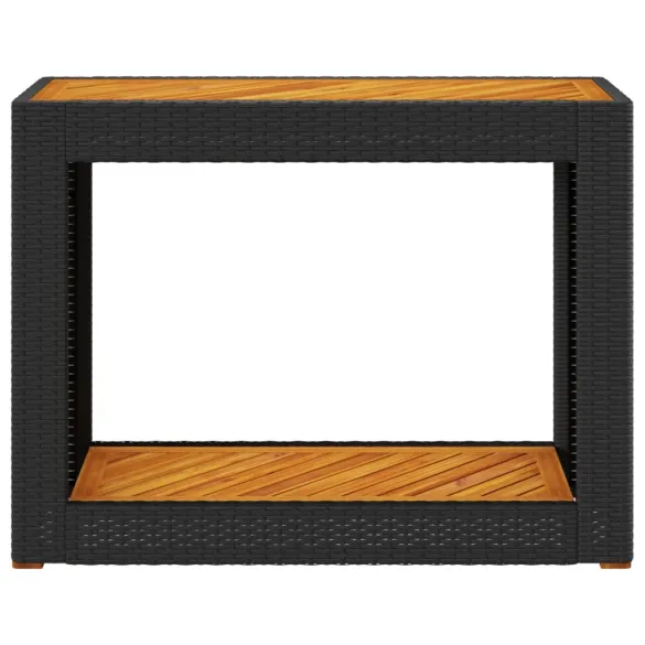 Masă laterală grădină ratan negru blat lemn acacia