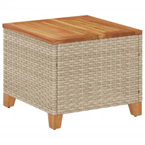 Masă Grădină Bej 45x45 cm - Poliratan și Lemn Acacia | Livrare Gratuită 2