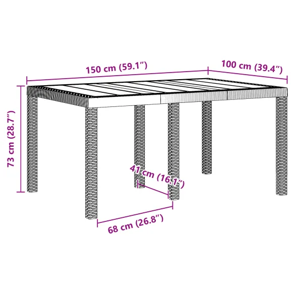 Masă Grădină Rattan Poli 150x100 cm Gri Deschis | Livrare Gratuită