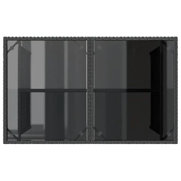 Masă Grădină Sticlă Poliratan Negru | Livrare Gratuită