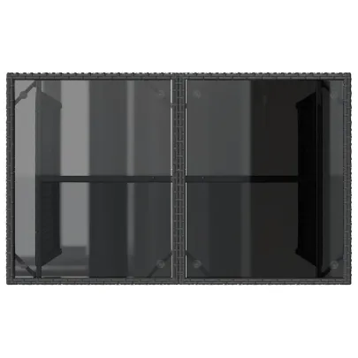 Masă Grădină Sticlă Poliratan Negru | Livrare Gratuită