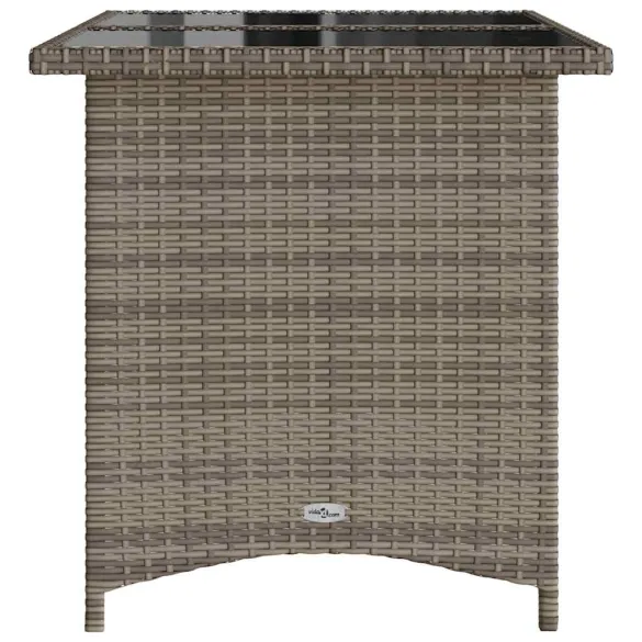 Masă Grădină Sticlă Gri Poliratan | Livrare Gratuită