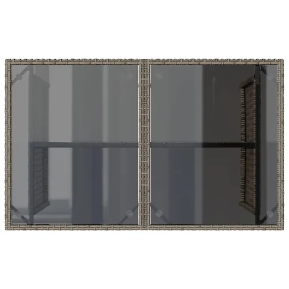 Masă Grădină Sticlă Gri Poliratan | Livrare Gratuită