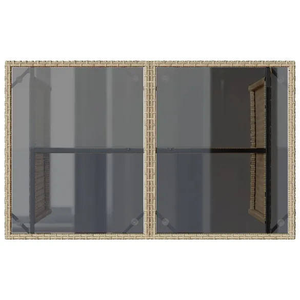 Masă Grădină cu Blat Sticlă Bej - Poliratan Durabil