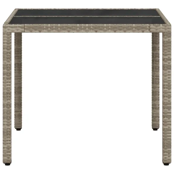 Masă Grădină cu Sticlă - Poliratan Gri - Livrare Gratuită