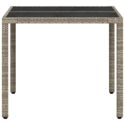 Masă Grădină cu Sticlă - Poliratan Gri - Livrare Gratuită