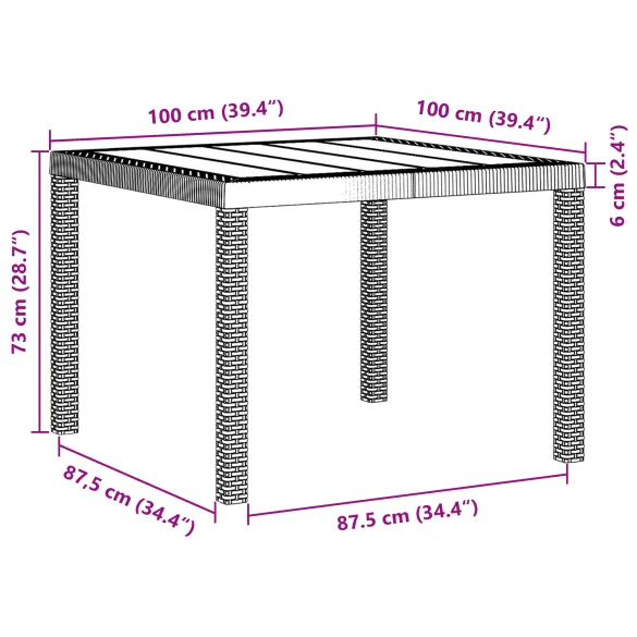 Masă Grădină Antracit 100x100 cm Rattan Poly | Livrare Gratuită