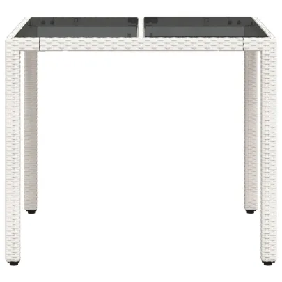 Masă Grădină Albă din Poliratan cu Sticlă | 90x90 cm