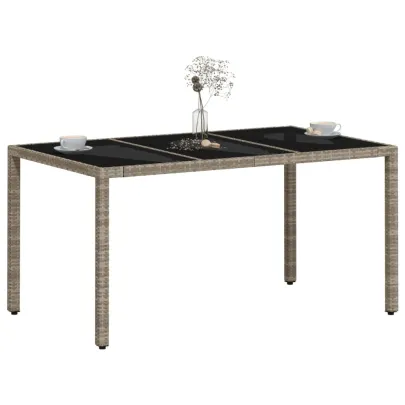 Masă Grădină Sticlă Gri Ratan - Livrare Gratuită