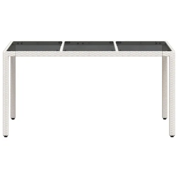 Masă Grădină Alb cu Blat Sticlă - Poliratan Rezistent