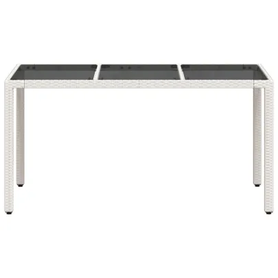 Masă Grădină Alb cu Blat Sticlă - Poliratan Rezistent
