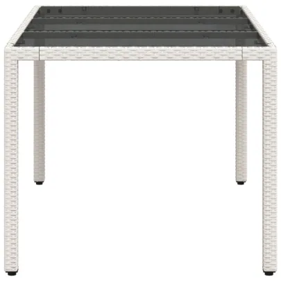 Masă Grădină Alb cu Blat Sticlă - Poliratan Rezistent