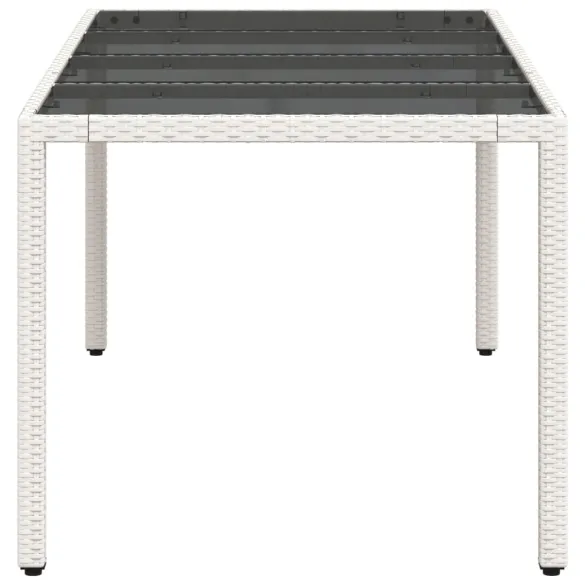 Masă Grădină Albă cu Blat Sticlă - Poliratan | Livrare Gratuită