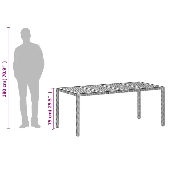 Masă Grădină Ratan și Acacia - Bej 190x90 cm - Livrare Gratuită