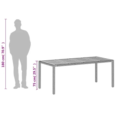 Masă Grădină Ratan și Acacia - Bej 190x90 cm - Livrare Gratuită
