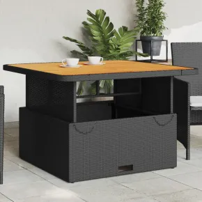 Masă Grădină Negru 110x110 cm - Poliratan, Lemn Acacia