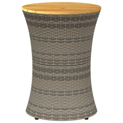 Masă Laterală Grădină Tobă Gri - Ratan Poli/Lemn | Livrare Gratuită