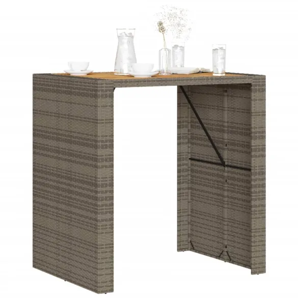 Masă Bar Grădină - Lemn Acacia - Poliratan Gri 105x80x110 cm