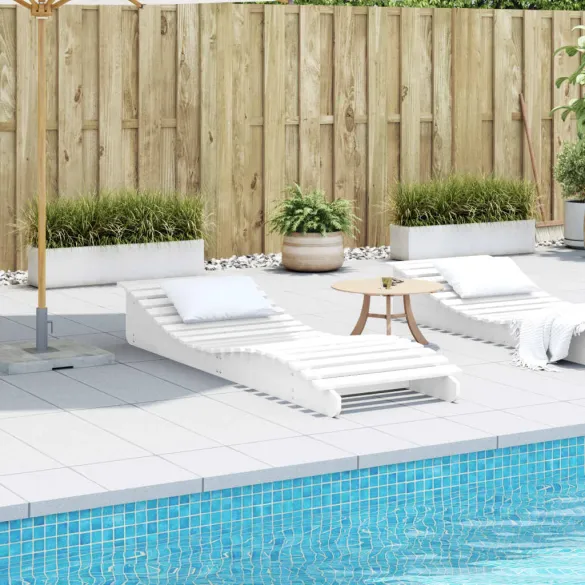 Șezlong Alb din Lemn Masiv de Pin - 205x60x31,5 cm