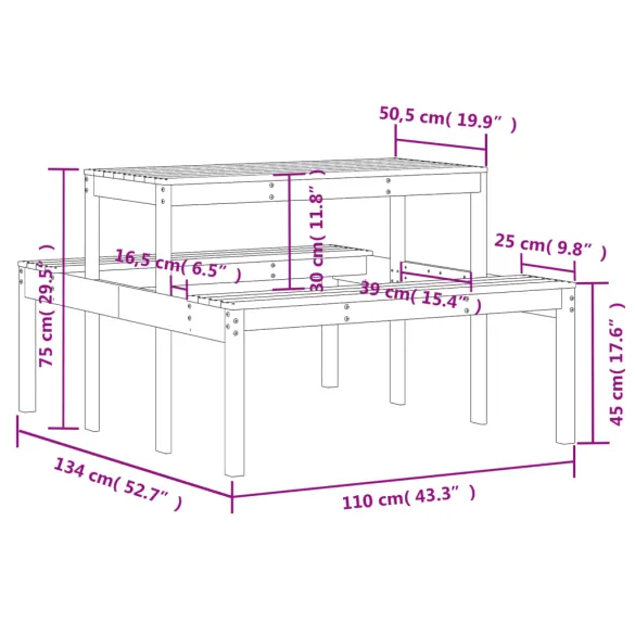 Masă picnic lemn masiv Douglas - 110x134 cm - Livrare gratuită Masă picnic lemn masiv Douglas - 110x134 cm - Livrare gratuită