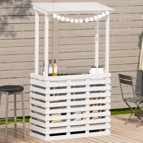Masă Bar Exterior cu Acoperiș Alb - Lemn Masiv de Pin