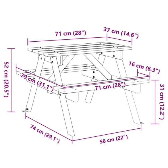 Masă Picnic 4 Copii cu Umbrelă - Lemn Natural | Livrare Gratuită
