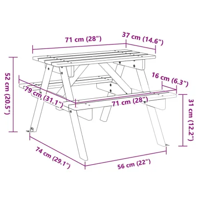 Masă Picnic 4 Copii cu Umbrelă - Lemn Natural | Livrare Gratuită