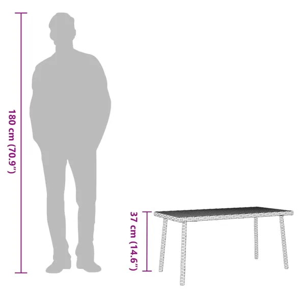 Masută Cafea Grădină Poliratan Maro Dreptunghiulară