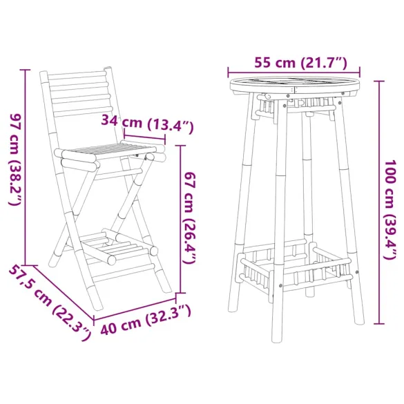 Set Bar Exterior Bambus Pliabil - Masa si 2 Scaune