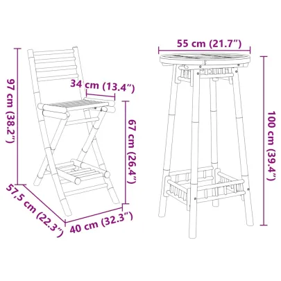 Set Bar Exterior Bambus Pliabil - Masa si 2 Scaune