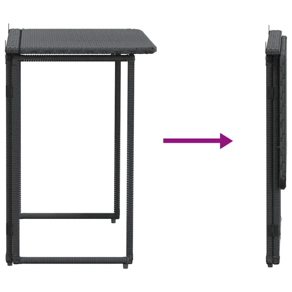 Masă Pliabilă Grădină Neagră Poly Ratan - 90x51x75 cm