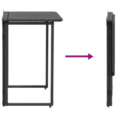 Masă Pliabilă Grădină Neagră Poly Ratan - 90x51x75 cm