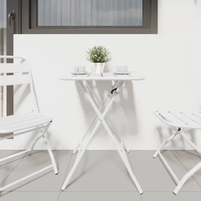 Masă Grădină Pliabilă Albă - Oțel | Livrare Gratuită