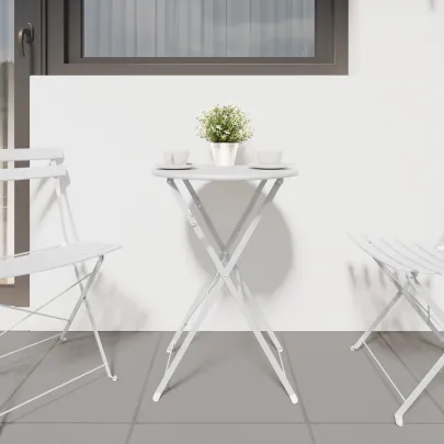 Masă Bistro Pliabilă Albă Rotundă | Oțel | Exterior