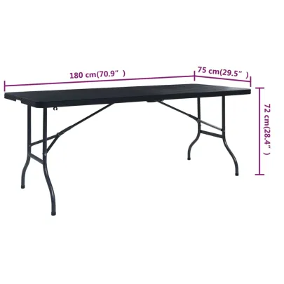 Masă Grădină Pliabilă Negru 180x75 cm - Ratan HDPE | Comandă