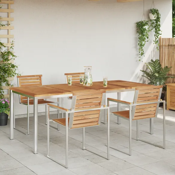 Masă Dining Exterior Lemn Tec Masiv 200x90 cm | Livrare Gratuită