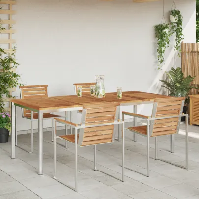 Masă Dining Exterior Lemn Tec Masiv 200x90 cm | Livrare Gratuită