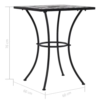 Masă Bistro Mozaic Ceramică - Negru și Alb - 60 cm