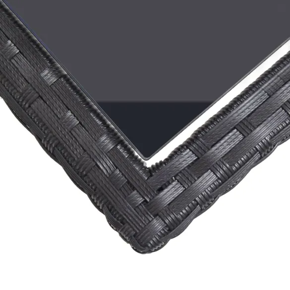 Masă Grădină Negru - Sticlă și Poliratan - 110x53x72 cm