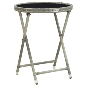 Masă de Ceai Gri cu Ratan și Sticlă, 60 cm | Gratis Livrare