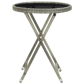 Masă de Ceai Gri cu Ratan și Sticlă, 60 cm | Gratis Livrare 2