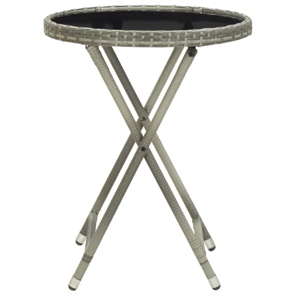 Masă de Ceai Gri cu Ratan și Sticlă, 60 cm | Gratis Livrare Masă de Ceai Gri cu Ratan și Sticlă, 60 cm | Gratis Livrare