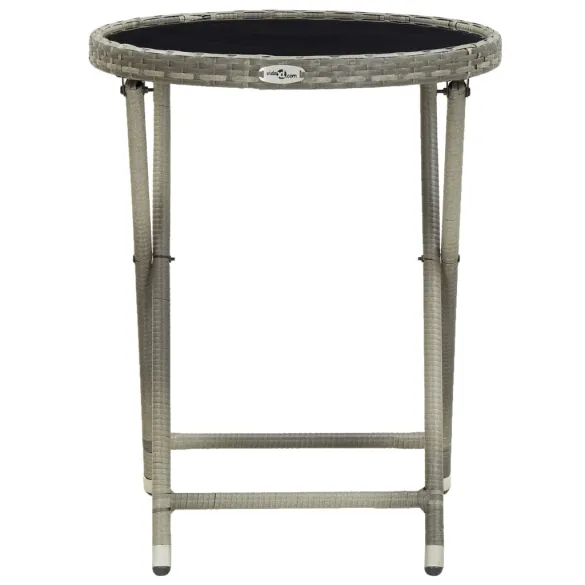 Masă de Ceai Gri cu Ratan și Sticlă, 60 cm | Gratis Livrare Masă de Ceai Gri cu Ratan și Sticlă, 60 cm | Gratis Livrare
