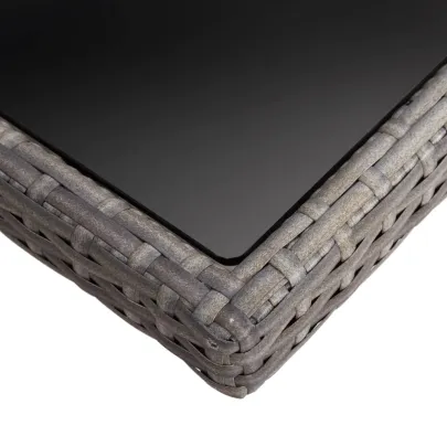 Masă Exterior Gri cu Ratan și Sticlă | Livrare Gratuită